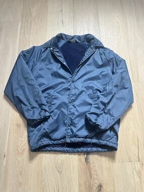 Vintage 80s David Peyser Warm-Up Jacket Blue Coach Snap Front Made In USA Mens M